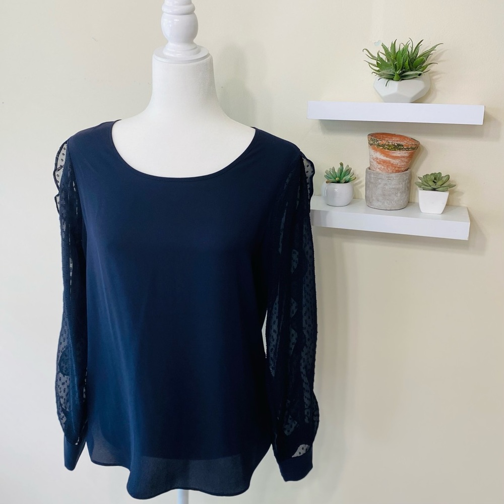 Express Ruffled Sleeve Dot Blouse, Size Medium